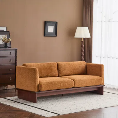 Streamdale Furniture Streamdale Beige 77" Modern Boucle 3-seater Sofa With Solid Wood Base