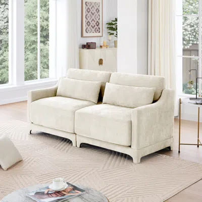 Streamdale Furniture Streamdale Beige Chenille 2-seater Sofa With Lumbar Pillows