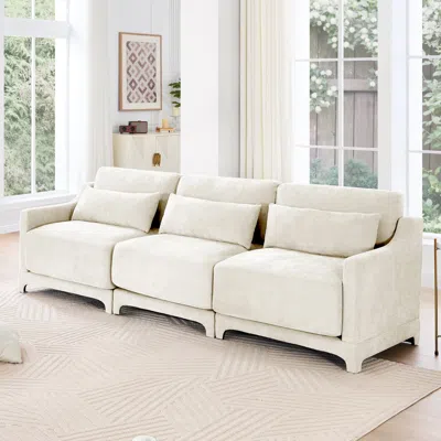 Streamdale Furniture Streamdale Beige Chenille 3-seater Sofa With Lumbar Pillow