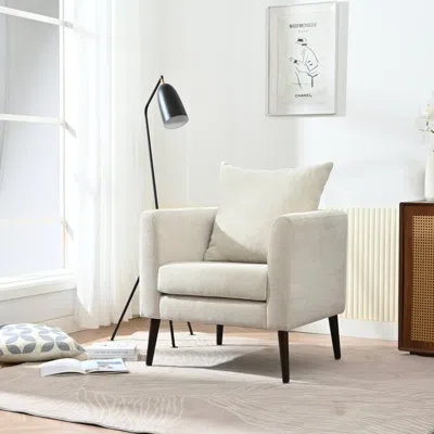 Streamdale Furniture Streamdale Beige Chenille Barrel Chair With Waist Pillow