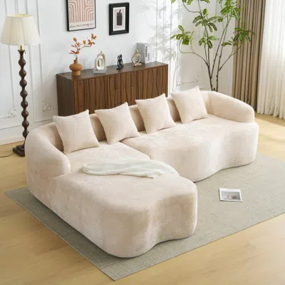 Streamdale Furniture Streamdale Beige Chenille L-shape Sectional Sofa With Curved Chaise In White