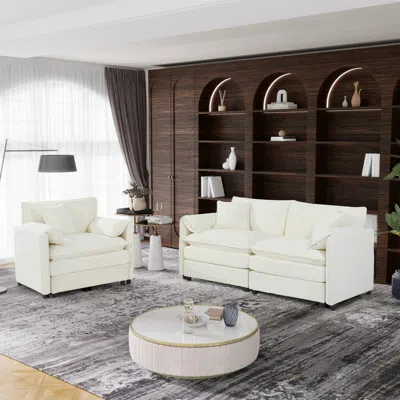 Streamdale Furniture Streamdale Beige Chenille Loveseat & Armchair Set With Pillows