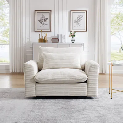 Streamdale Furniture Streamdale Beige Corduroy Deep Seat Single Sofa Accent Chair