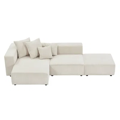 Streamdale Furniture Streamdale Beige Corduroy Modular Sectional Sofa Set In Neutral