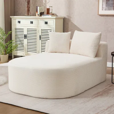 Streamdale Furniture Streamdale Beige Corduroy Oversized Sleeper Sofa With Wide Seat And Two Pillows, No Assembly Require