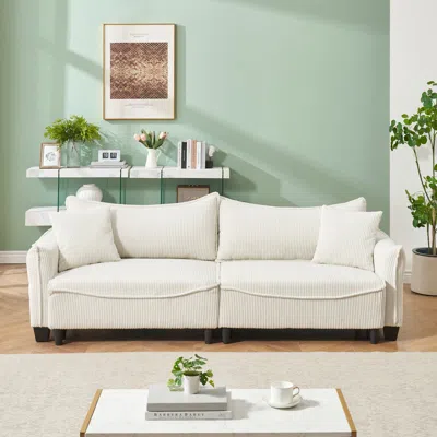 Streamdale Furniture Streamdale Beige Corduroy Sofa Bed With Pillows For Living Room