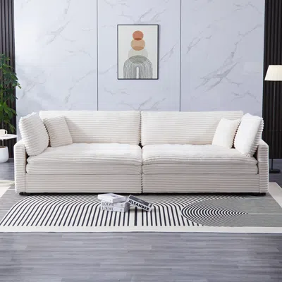 Streamdale Furniture Streamdale Beige Corduroy Sofa With Pillows & Backrests