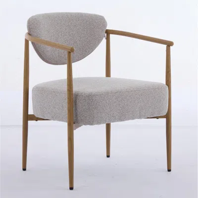 Streamdale Furniture Streamdale Beige Fabric Dining/living/bedroom Chair With Metal Frame And Wood Grain Visual.