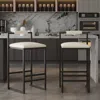 Streamdale Furniture Streamdale Beige Faux Leather Upholstered Bar Stools (set Of 2)