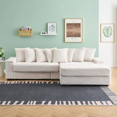 Streamdale Furniture Streamdale Beige Flannelette Sofa With 8 Throw Pillows
