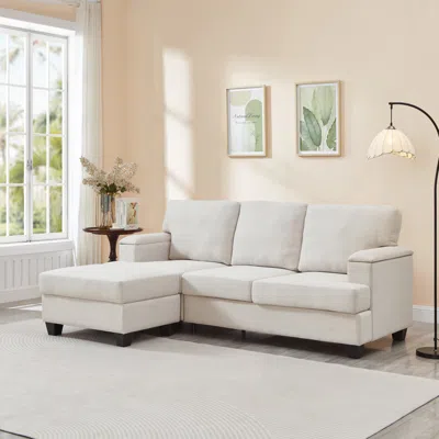 Streamdale Furniture Streamdale Beige Linen L-shaped Sectional Sofa With Ottoman In White
