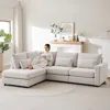 Streamdale Furniture Streamdale Beige Linen L-shaped Sofa With Ottoman & Cushions