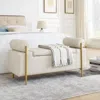 Streamdale Furniture Streamdale Beige Linen Storage Bench With Iron Legs