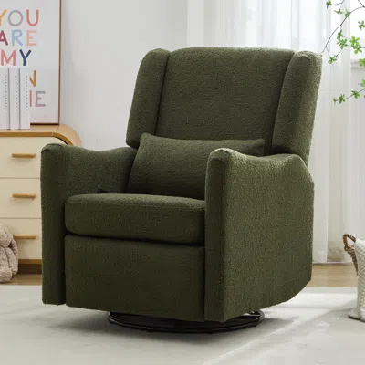 Streamdale Furniture Streamdale Beige Linen Wingback Swivel Rocker Recliner Chair In Green