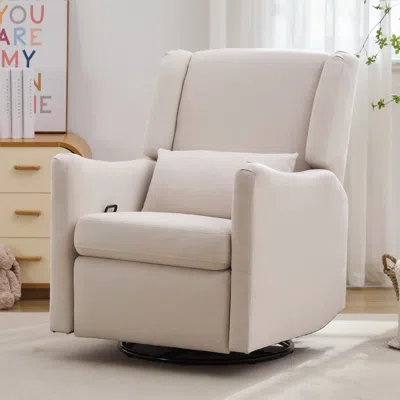 Streamdale Furniture Streamdale Beige Linen Wingback Swivel Rocker Recliner Chair In White