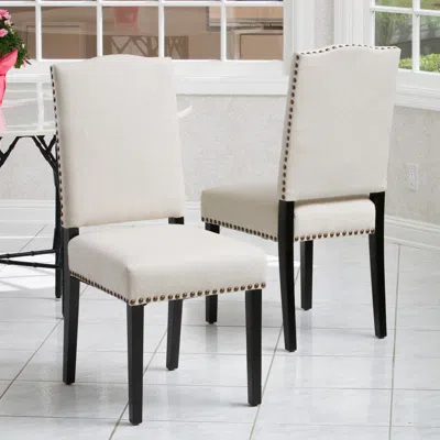 Streamdale Furniture Streamdale Beige Polyester Dining Chair With Bronze Studs And Espresso Legs