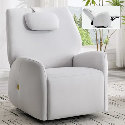 Streamdale Furniture Streamdale Beige Swivel Recliner With Lumbar Pillow, Usb/c Ports