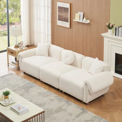 Streamdale Furniture Streamdale Beige Teddy Velvet Sofa With 3 Pillows