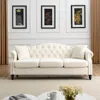 Streamdale Furniture Streamdale Beige Velvet Chesterfield Sofa With Rolled Arms