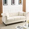 Streamdale Furniture Streamdale Beige Velvet Chesterfield Sofa With Tufted Couch And Nailhead Trim