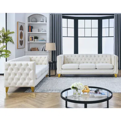 Streamdale Furniture Streamdale Beige Velvet Sofa Set In Neutral