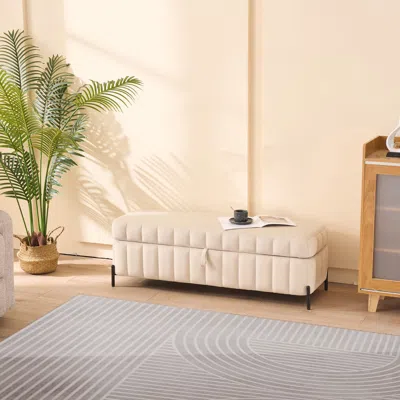 Streamdale Furniture Streamdale Beige Velvet Storage Bench - 49" Wide