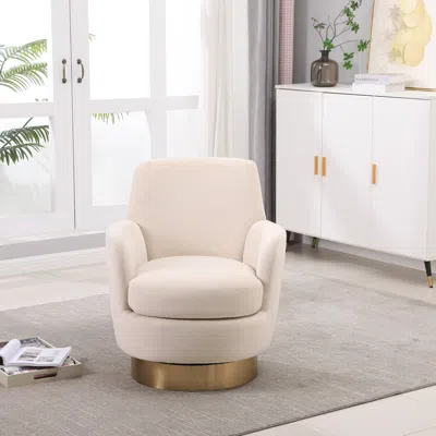 Streamdale Furniture Streamdale Beige Velvet Swivel Accent Chair With Gold Base In Black