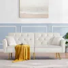 Streamdale Furniture Streamdale Beige Velvet Tufted Sofa Couch With 2 Pillows And Nailhead Trim