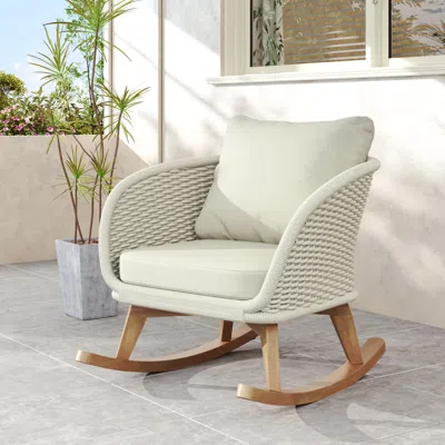 Streamdale Furniture Streamdale Beige Wicker Rocking Chair With Cushions - Indoor/outdoor