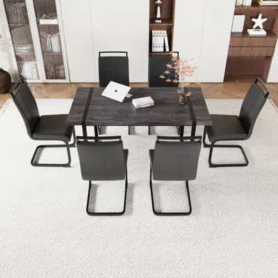 Streamdale Furniture Streamdale Black 59" Mdf Dining Table Set With Armless Chairs (6 Pcs)