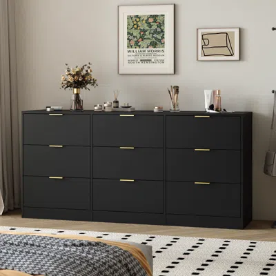Streamdale Furniture Streamdale Black 9 Drawer Dresser, 63" Large Chest, Wooden Storage Cabinet