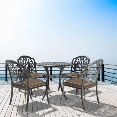 Streamdale Furniture Streamdale Black Aluminum 4-seat Patio Bistro Set With Table And Cushions
