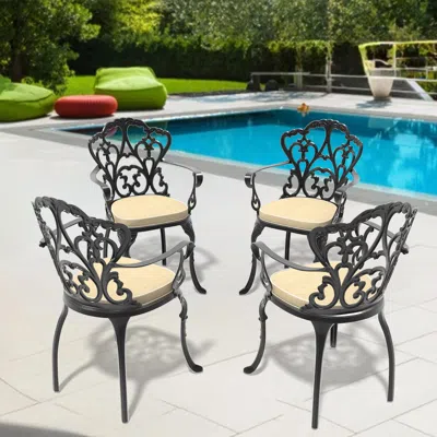 Streamdale Furniture Streamdale Black Aluminum Armchair With Cushions (350lb Capacity)
