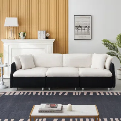 Streamdale Furniture Streamdale Black And White Velvet Sofa With Throw Pillows, 95.3
