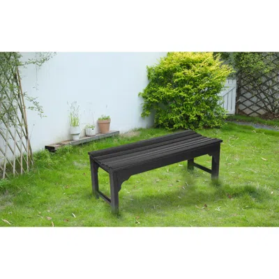 Streamdale Furniture Streamdale Black, Backless Hdpe Adirondack Bench, Wood Texture, All-weather, Uv Protected