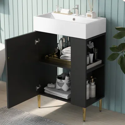 Streamdale Furniture Streamdale Black Bathroom Vanity With Sink & Storage, 21.6