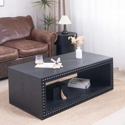 Streamdale Furniture Streamdale Black Beaded Edge Coffee Table - 47.6" Rectangular, Open Shelf
