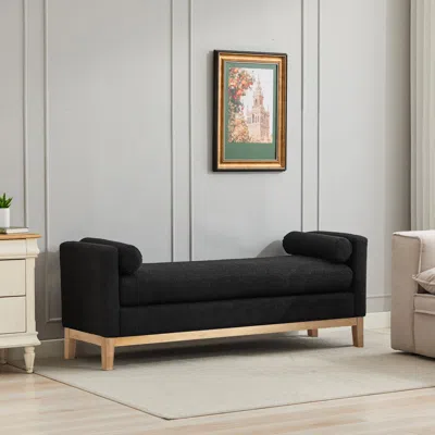 Streamdale Furniture Streamdale Black Boucle Upholstered Bench/daybed With Wood Legs & Pillows
