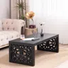 Streamdale Furniture Streamdale Black Carved Wood Coffee Table - Ornate Side Panels In Black