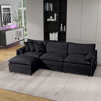 Streamdale Furniture Streamdale Black Chenille Modular Sectional Sofa With Ottoman