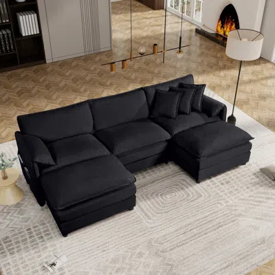 Streamdale Furniture Streamdale Black Chenille Modular Sectional Sofa With Ottomans