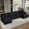 Streamdale Furniture Streamdale Black Chenille Modular Sectional Sofa With Ottomans