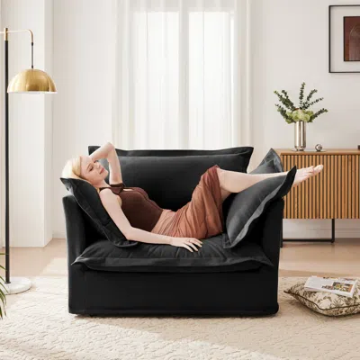 Streamdale Furniture Streamdale Black Chenille Slipcovered Armchair With Large Pillows
