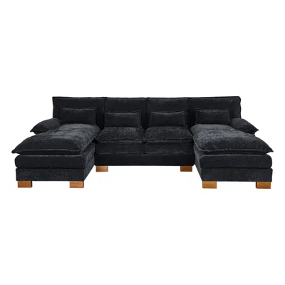 Streamdale Furniture Streamdale Black Chenille Sofa For Living Room, U-shape Modern Sofa,2179-black