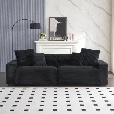 Streamdale Furniture Streamdale Black Corduroy 4-seat Sofa With Pillows