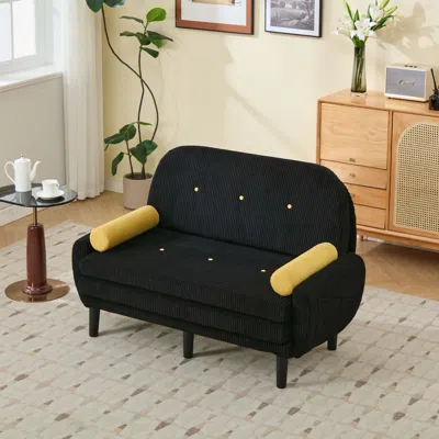 Streamdale Furniture Streamdale Black Corduroy Loveseat Sleeper Sofa With Storage & Usb