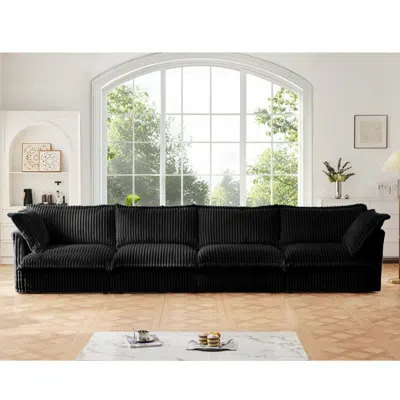 Streamdale Furniture Streamdale Black Corduroy Slipcovered 4-seater Sofa