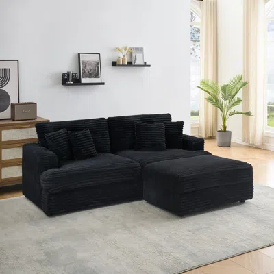 Streamdale Furniture Streamdale Black Corduroy Sofa W/ Storage Leg & Pillows - Living Room/office