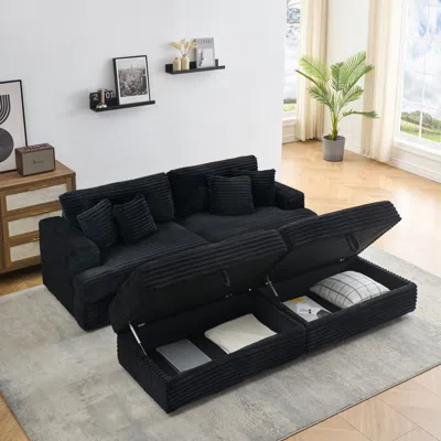Streamdale Furniture Streamdale Black Corduroy Sofa W/ Storage Legs & Pillows