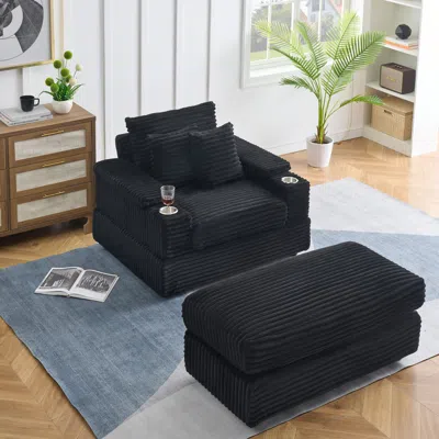 Streamdale Furniture Streamdale Black Corduroy Sofa With Pillows - 42.52"